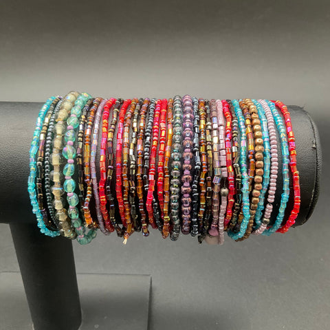 Beaded Stretch Bracelet Lot Colorful Boho Seed Bead Stackable Jewelry Set of 28