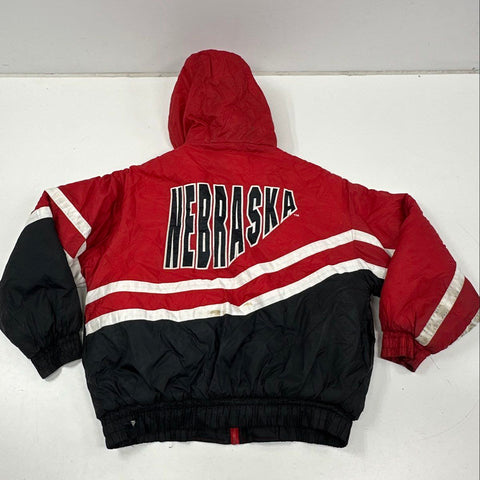 Vintage 90s Jerzees Nebraska Huskers Hooded Quilted Puffer Jacket Sz L