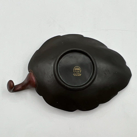 Maruni Lacquerware Metal Base Leaf Dish Occupied Japan Vintage Floral