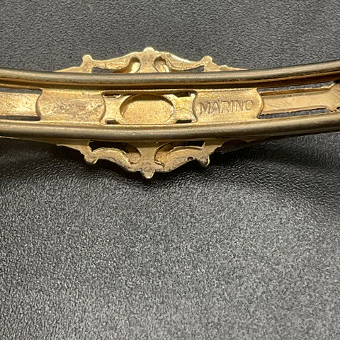 Vintage Marino Gold Tone Black Stone Victorian Revival Bangle Bracelet Signed