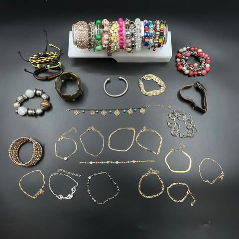 Vintage to Modern Fashion Bracelet Lot 2 Lbs Beaded Bangle Cuff Gold Silver Tone