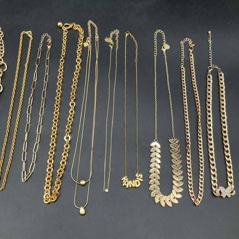 Mixed Gold Tone Fashion Necklace Jewelry Lot 13pc Curb Paperclip Rope 0.7 Lbs