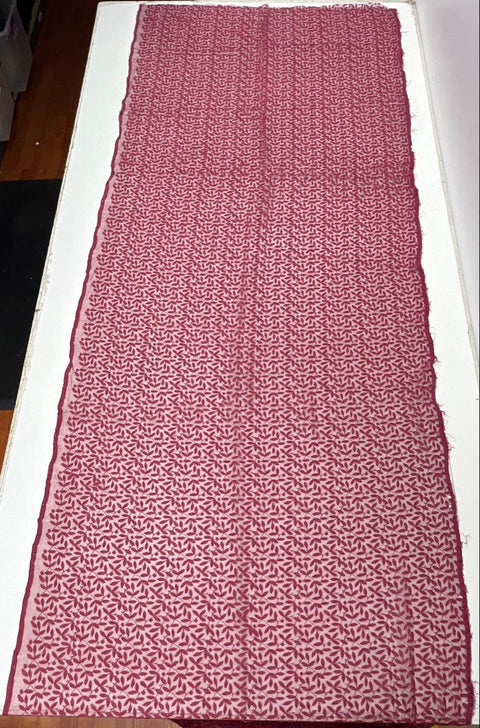 Vintage Burgundy Sheer Mesh Soutache Leaf Embroidered Fabric 186" x 40" 5 Yds