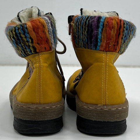 Rieker Felicitas Z6743 Mustard Yellow Multi Knit Ankle Boots Women's Size 37