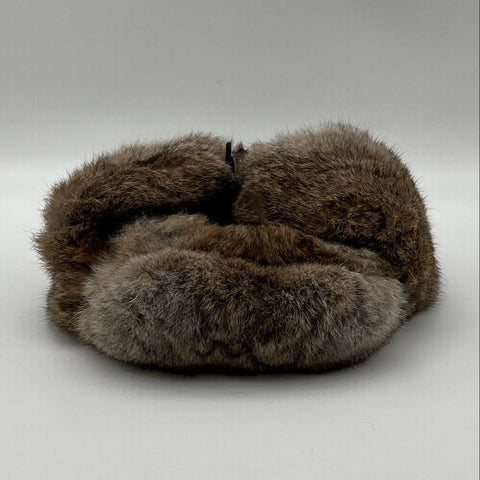 Vintage Real Fur Ushanka Trapper Hat Brown Gray Quilted Lining Unisex
