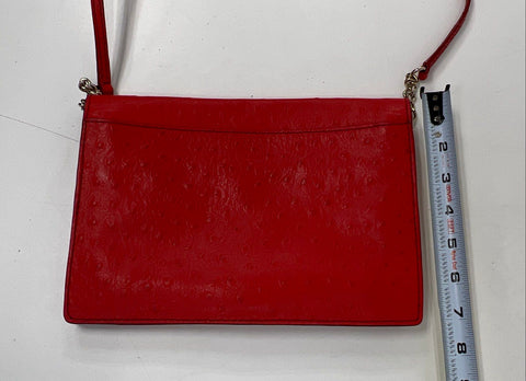 Kate Spade Red Ostrich Embossed Leather Crossbody Bag Gold Hardware