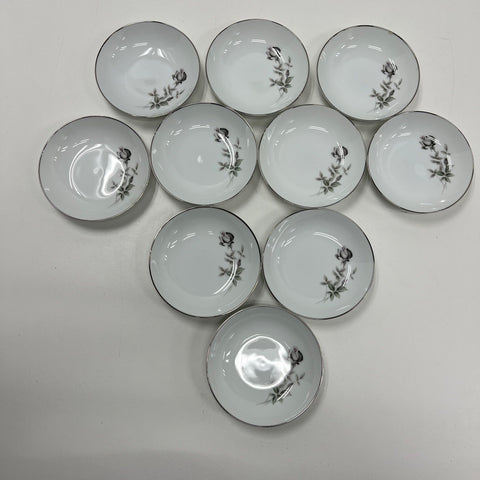 Noritake Janette 6604 10 Piece Fruit Dessert Bowl Set Platinum Trim Vintage