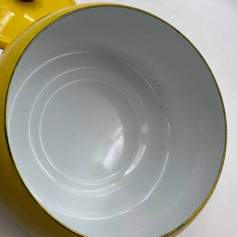 Vintage Yellow Enamel Fondue Pot Set Wood Handle Mid Century Modern 4 Piece