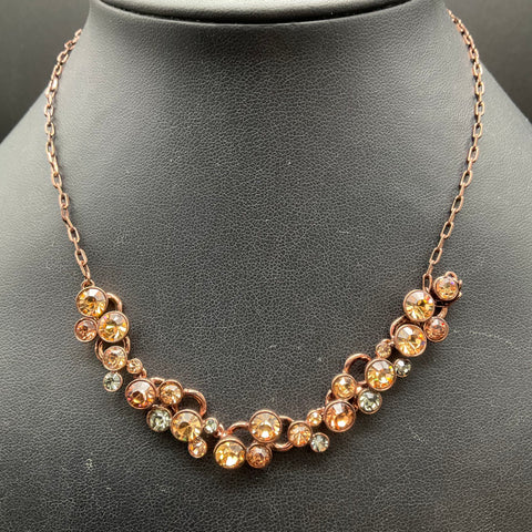 Givenchy Bronze Tone Crystal Bubble Cluster Necklace Amber Tones 16"