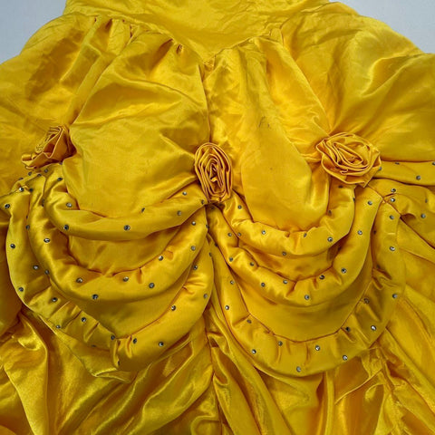 Beauty and the Beast Belle Ball Gown Costume Dress Yellow Ruched Junior Sz S