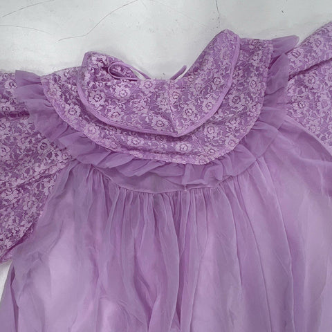 Vintage 70s Lavender Lace Nylon Peignoir Robe ILGWU Made in USA Sz M