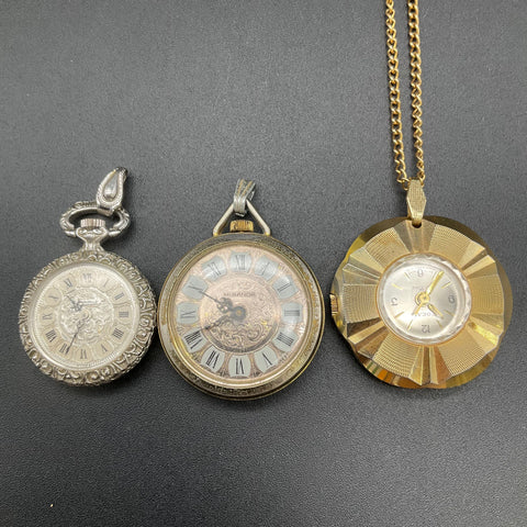 Vintage Caravelle Miranda Focal Watch Pendant Necklace Lot of 3 Wind-Up Runs