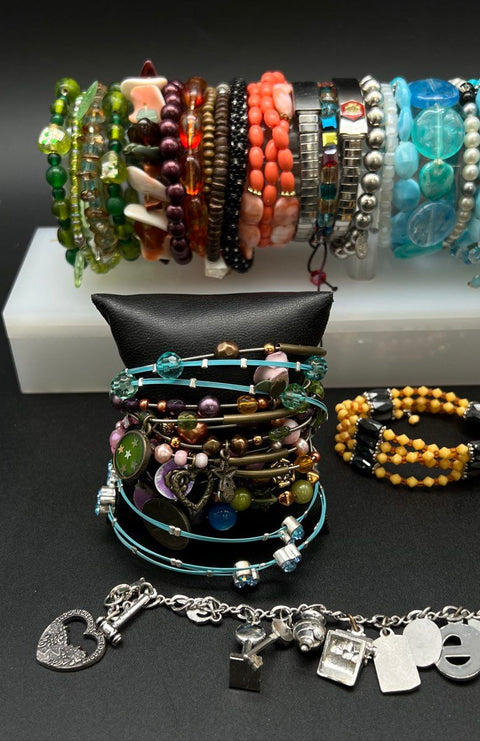 Vintage & Modern Costume Jewelry Lot of 30+ Beaded Charm Cuff Bracelets