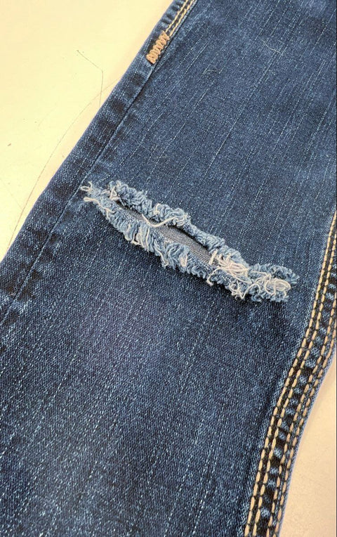 True Religion Women's Johnny Big QT Straight Leg Jeans Ripped Distressed Sz 25