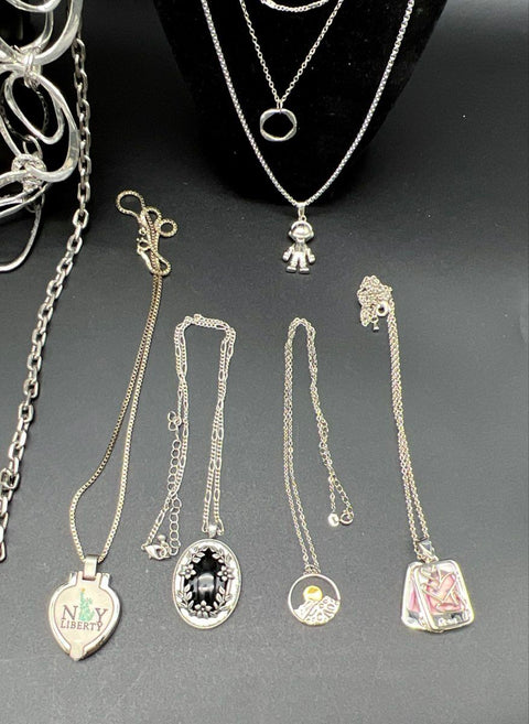 Silver Tone Fashion Jewelry Lot 12 Necklaces Pendants Tassel Heart Astronaut