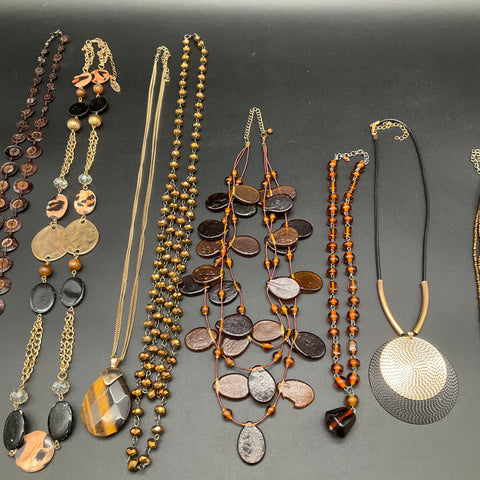 Vintage to Modern Costume Jewelry Lot 0.8 Lbs Statement Necklaces Beaded 9 Pc