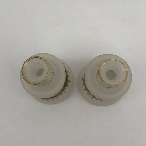 Vintage Frosted Satin Glass Decanter Set Gold Trim Hand Painted 2 Pcs 1 Stopper