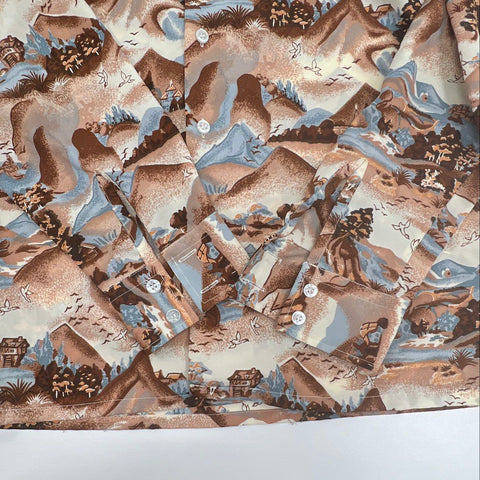 Vintage 70s JCPenny Scenic Landscape Print Button Up Shirt Sz M