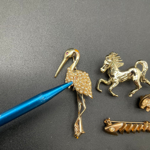 Vintage Animal Brooches Pins Jewelry Lot of 7 Enamel Rhinestone Faux Pearl