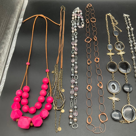 Vintage to Modern Costume Jewelry Necklaces Lot 1.4 Lbs Beaded Gold Silver Tone