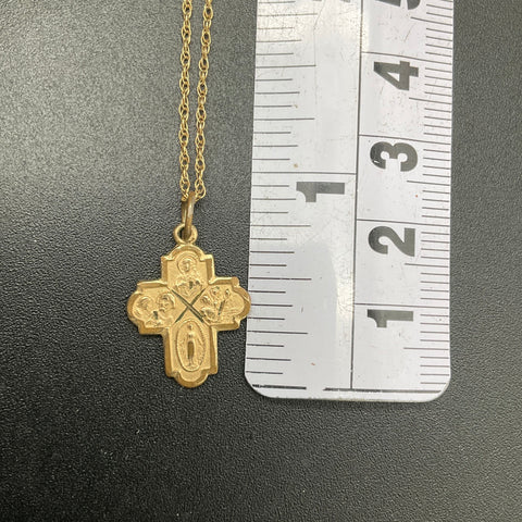 Vintage 12K Gold Filled 4-Way Cross Religious Medal Pendant Necklace 1.87g 18"