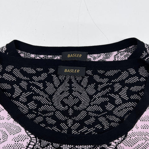 Basler Women's Pink Black Lace Print Cardigan & Top 2pc Twin Set Sz 46
