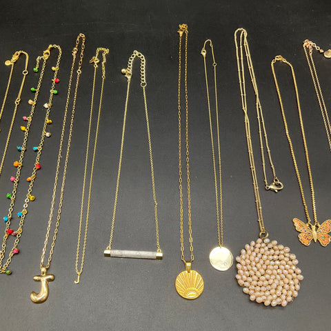 Madewell Zinc Modern Boho Gold Tone Beaded Pendant Necklace Jewelry Lot of 14