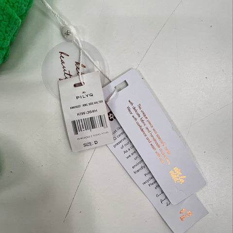 Pilyq NWT Women's Green Reef Textured High Cut Bikini Set Top D Bottom L