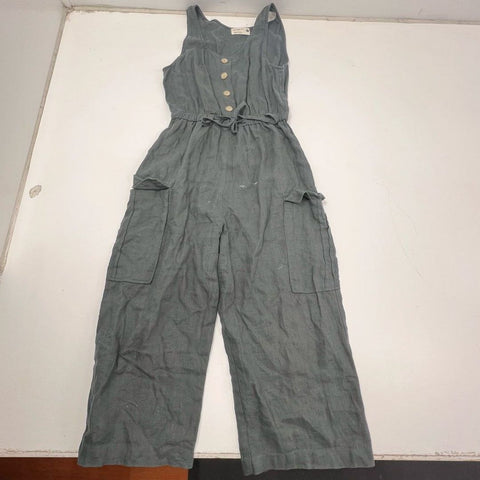 Back Beat Co Womens Gray Linen Cargo Wide Leg Jumpsuit Size M