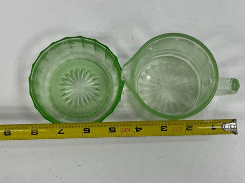 Jeannette Anniversary Green Depression Glass 4pc Lot Creamer & Bowls Vintage