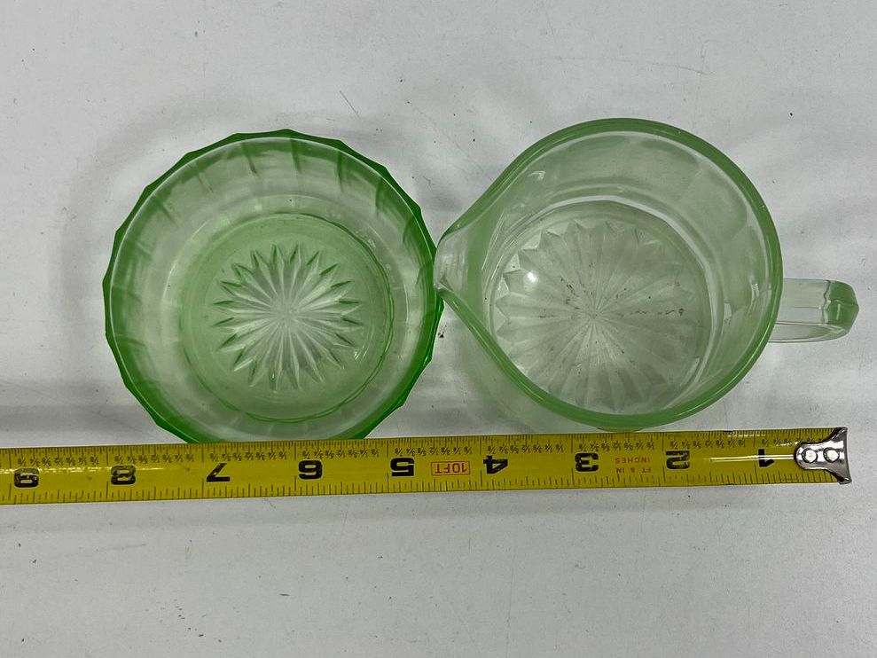 Jeannette Anniversary Green Depression Glass 4pc Lot Creamer & Bowls Vintage