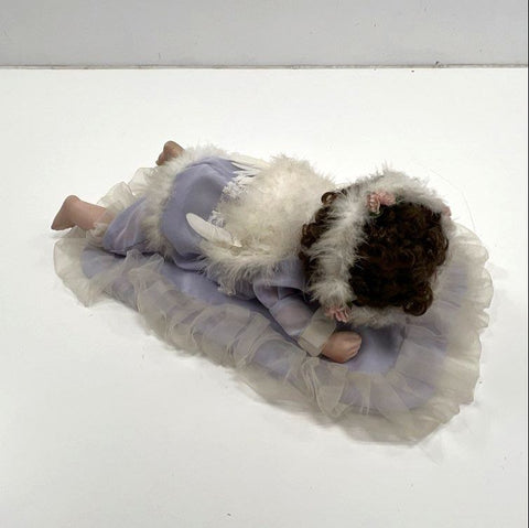 Goldenvale Artists Porcelain Angel Doll 2000 Purple Outfit Wings 16" Pillow