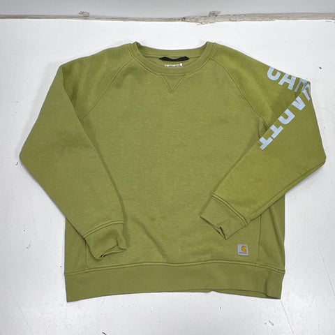 Carhartt Women's Green Relaxed Fit Logo Sleeve Crewneck Sweatshirt Size L