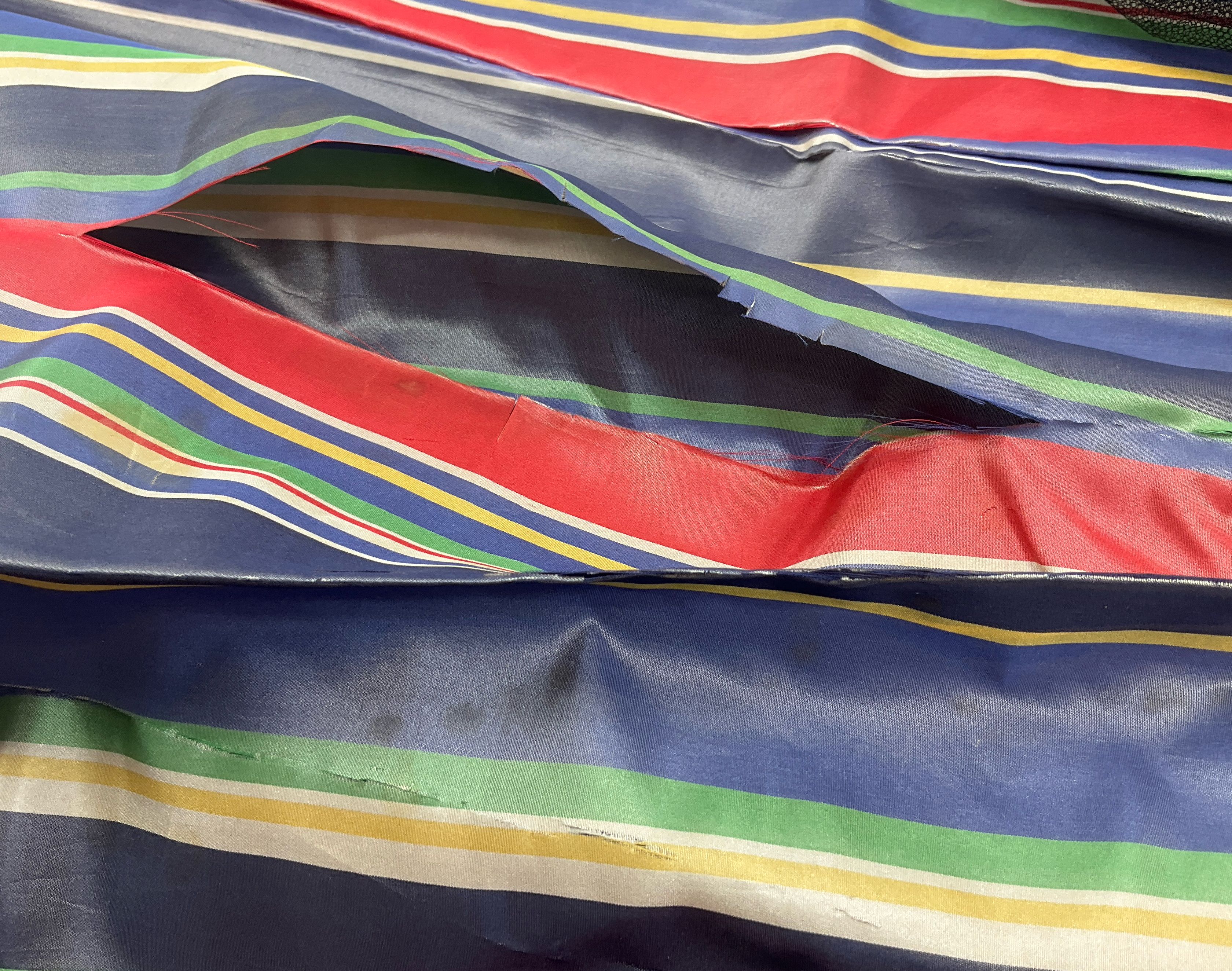 Antique Striped Taffeta & Black Double Layer Crinoline Skirt XXS Poor Condition