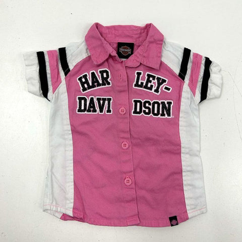 Harley Davidson Toddler Girl Shirt Lot 2pc Pink White Glitter Logo Sz 12M
