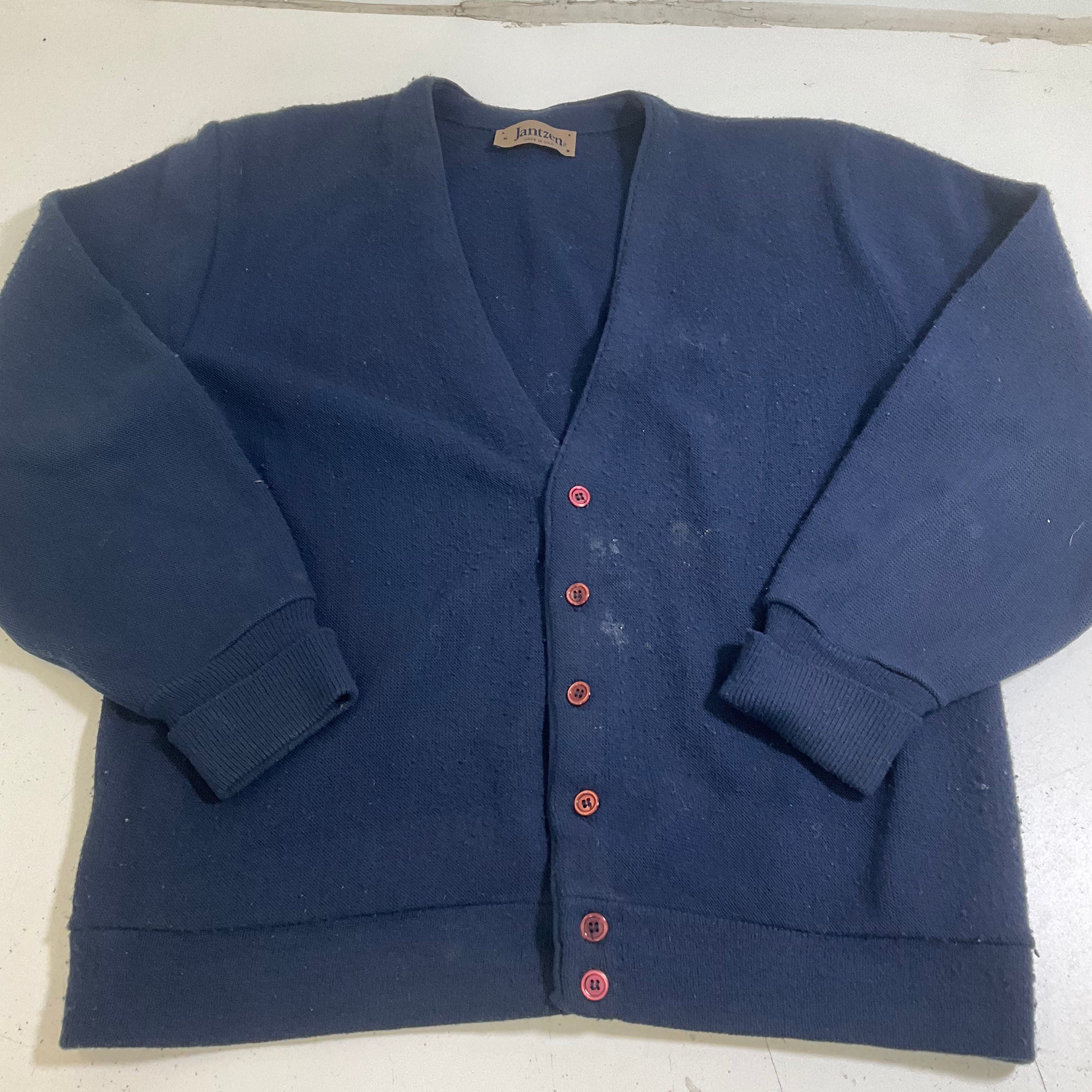 Vintage 80s Jantzen Knit Cardigan Sweater USA Made Blue Men's M