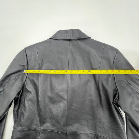 Croft & Barrow Black Genuine Leather Button Front Jacket Blazer Women's Size L