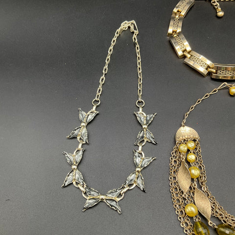 Vintage Costume Jewelry Lot 4pc Necklaces Bracelet Boho Mid-Century Butterfly