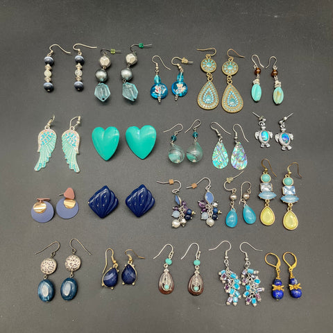Vintage & Modern Boho Jewelry Lot 20 Pairs Earrings Abalone Lapis Glass Beaded