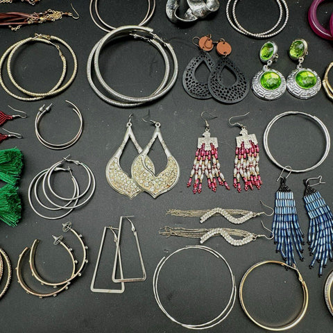 Vintage to Modern Costume Earring Lot 35+ Pairs Hoops Tassels Boho Beaded