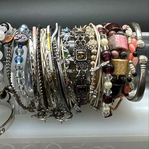 Eclectic Vintage & Modern Costume Jewelry Lot 30 Bangles Cuffs Charm Bracelets