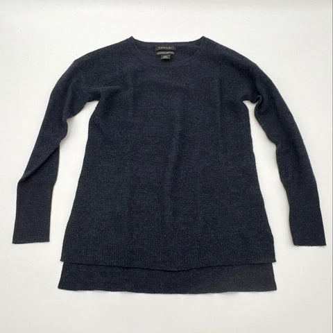 Tahari Women's Navy Blue 100% Extrafine Merino Wool High-Low Knit Sweater XS