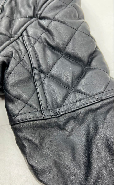 Pelle Pelle Black Quilted Faux Leather Full Zip Bomber Jacket Kids Size 4