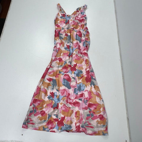 Abercrombie Women's Pink Abstract Ruched Drapey Cowl Back Maxi Dress M NWT