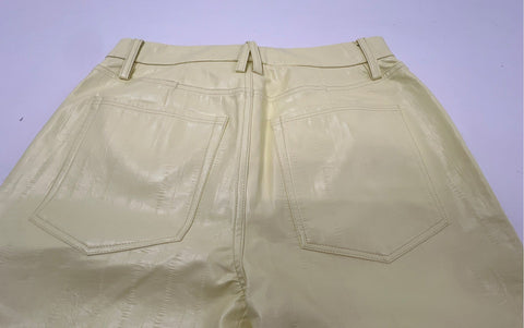 Good American Women's Yellow Faux Leather Textured Straight Leg Pants NWT Sz 10