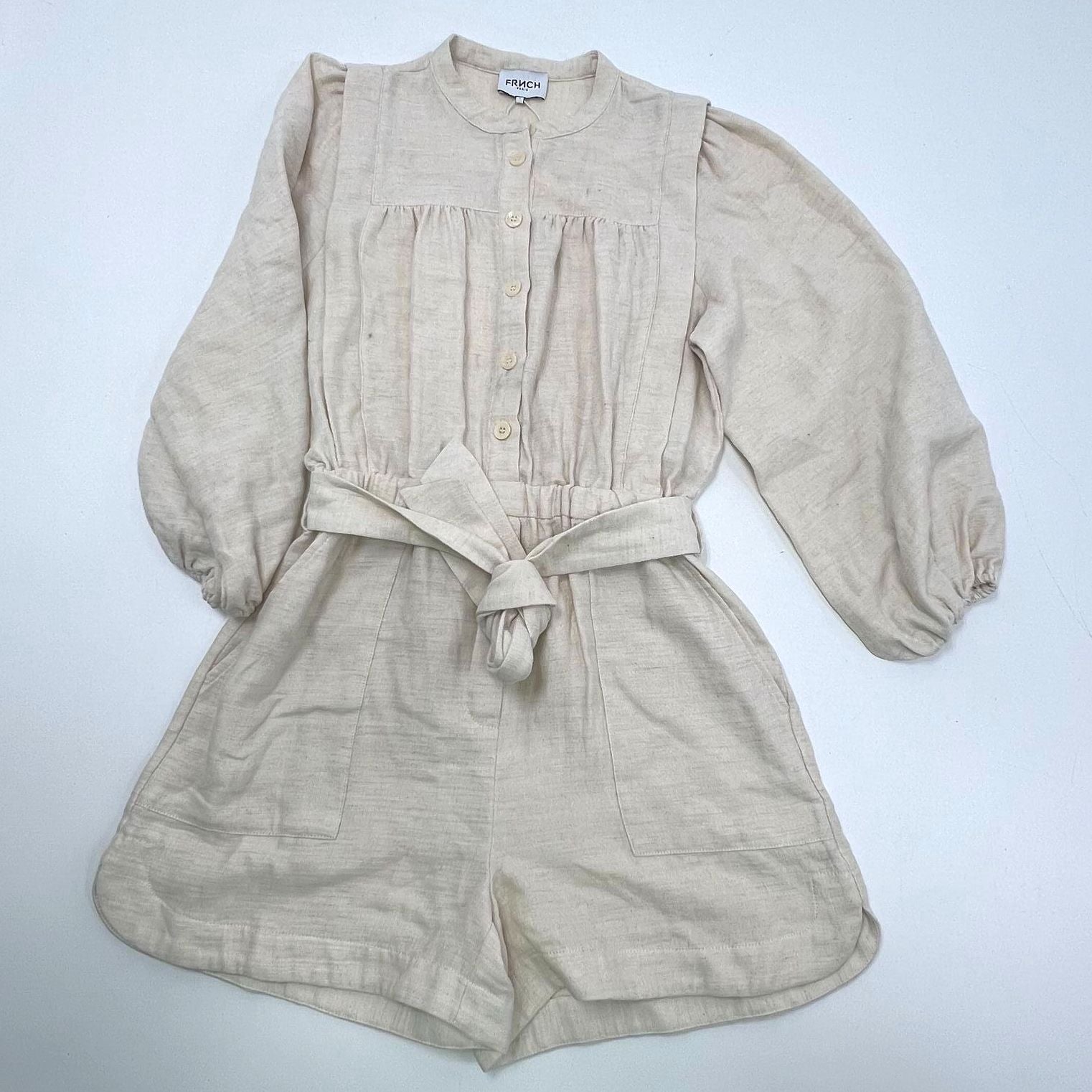 Frnch Paris Teka Cotton Long Sleeve Belted Romper Women's Size S NWT