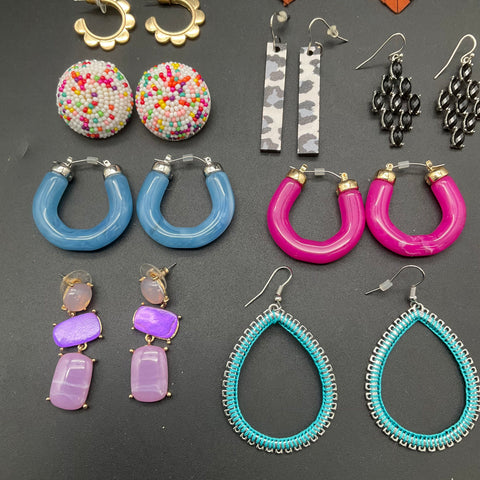 Boho Statement Fashion Earring Jewelry Lot of 19 Tassel Hoop Beaded Resin