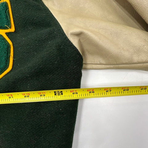 Vintage 90s DeLong Wool Leather Sleeve Varsity Letterman Jacket USA Made Sz XL