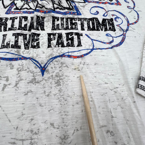 Y2K Affliction American Customs Skull Thermal Raglan T-Shirt Made in USA Sz L