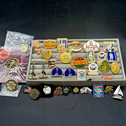 Vintage Lapel Pin Lot 37pc Hard Rock Cafe Olympics Planet Hollywood Disney 90s